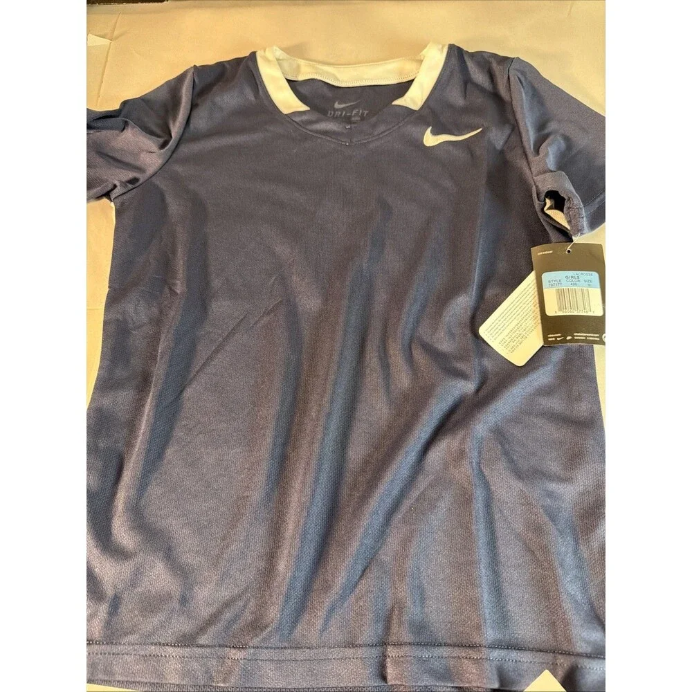 New Nike Navy Blue Training Jersey Shirt Navy Blue White Girl's Medium 707177